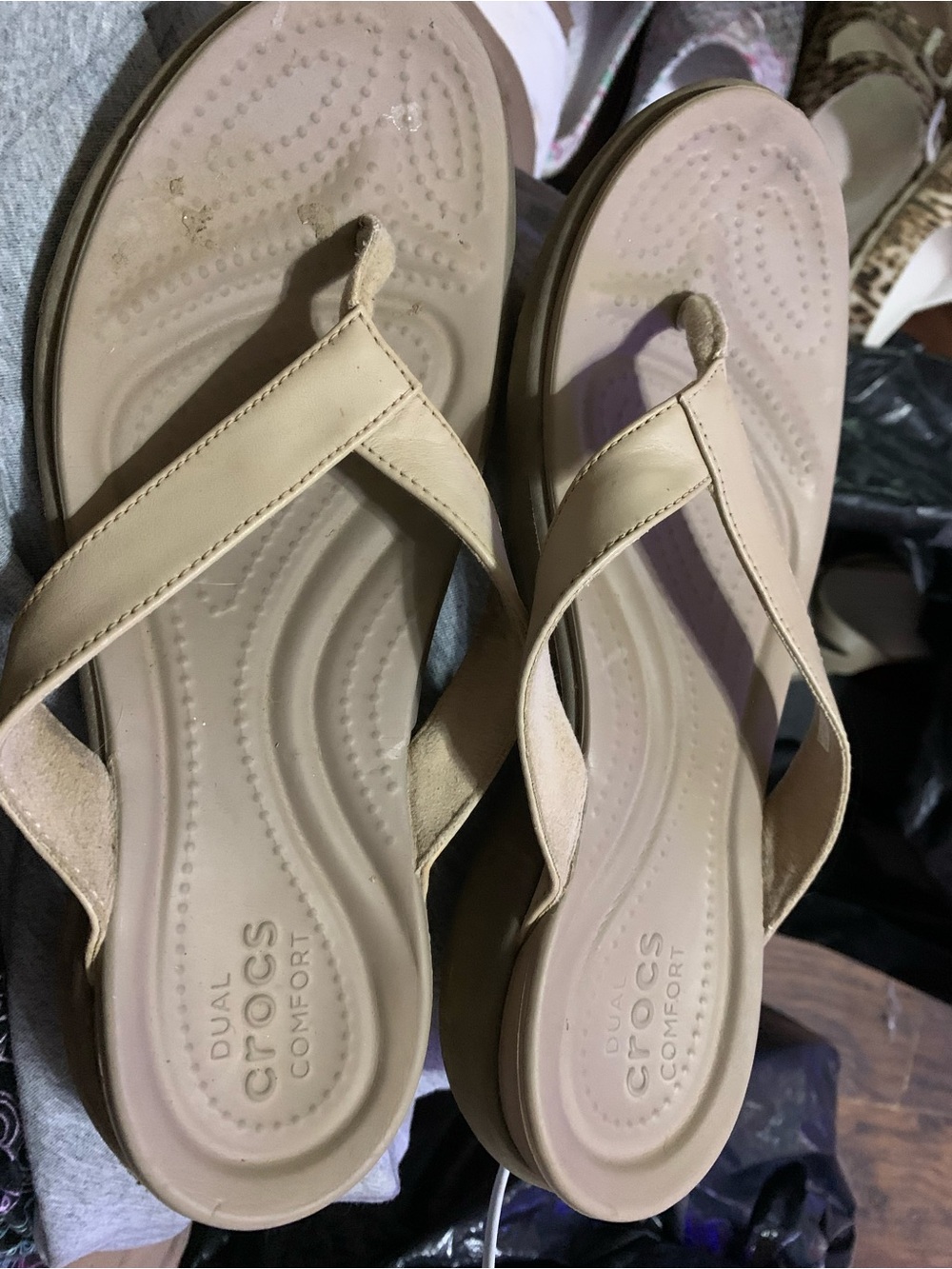 CROCS Women’s Beige Dual Comfort Flip Sandals